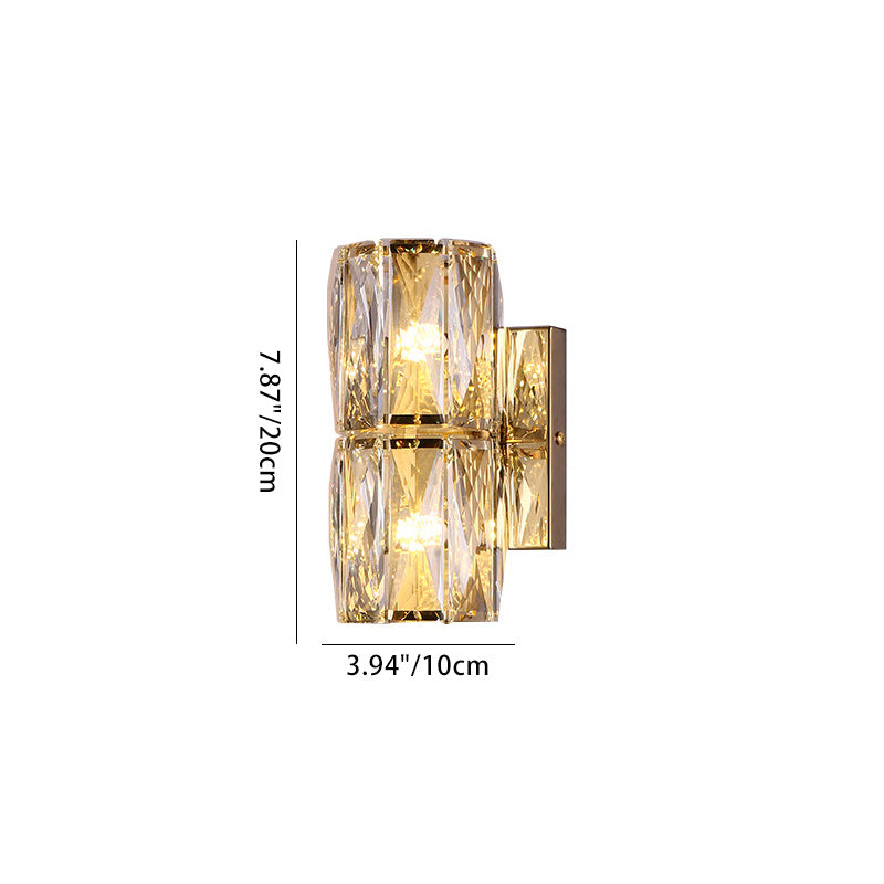 Modern Luxury Cylinder Stainless Steel Crystal Lampshade 2/4/6 - Light Wall Sconce Lamp For Bedroom