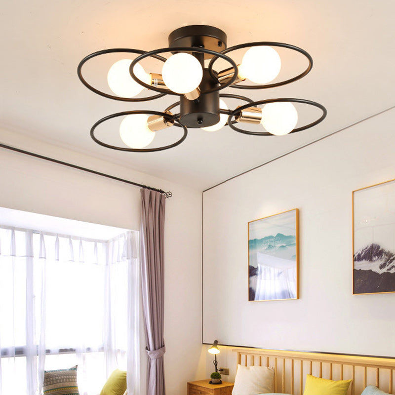 Contemporary Nordic Dome Round Iron Glass 3/6 - Light Semi-Flush Mount Ceiling Light For Bedroom