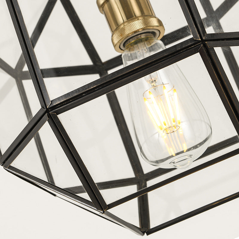 Contemporary Scandinavian Polygonal Cube Copper Glass Lampshade 1 - Light Pendant Light For Dining Room