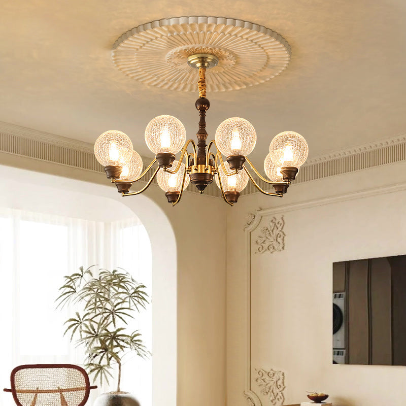 Traditional French Round Balls Ash Copper Glass Lampshade 6/8/10 - Light Chandelier For Dining Room