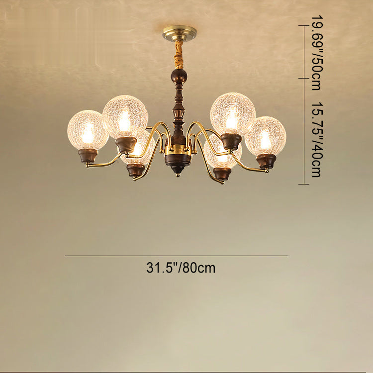 Traditional French Round Balls Ash Copper Glass Lampshade 6/8/10 - Light Chandelier For Dining Room