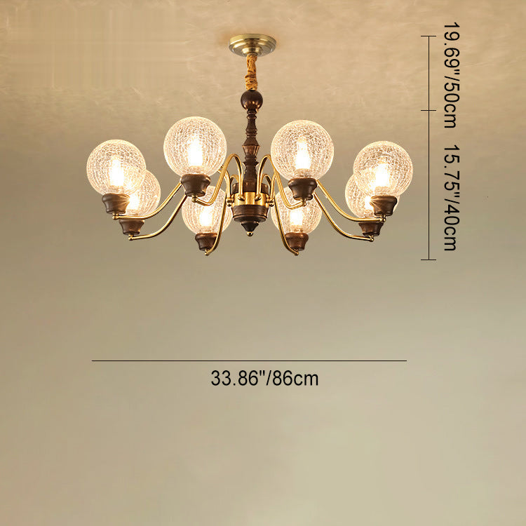 Traditional French Round Balls Ash Copper Glass Lampshade 6/8/10 - Light Chandelier For Dining Room