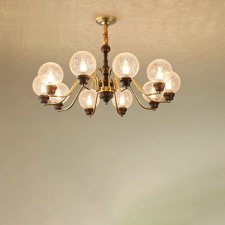 Traditional French Round Balls Ash Copper Glass Lampshade 6/8/10 - Light Chandelier For Dining Room