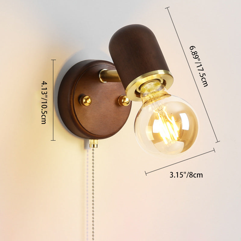 Traditional Japanese Solid Wood Base Glass Lampshade Hardware 1 - Light Wall Sconce Lamp For Bedroom