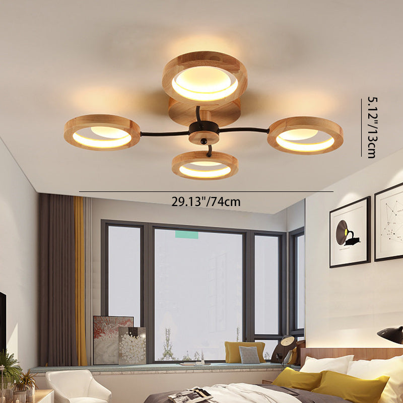 Contemporary Nordic Dome Round Solid Wood Acrylic Lampshade LED Semi-Flush Mount Light For Living Room