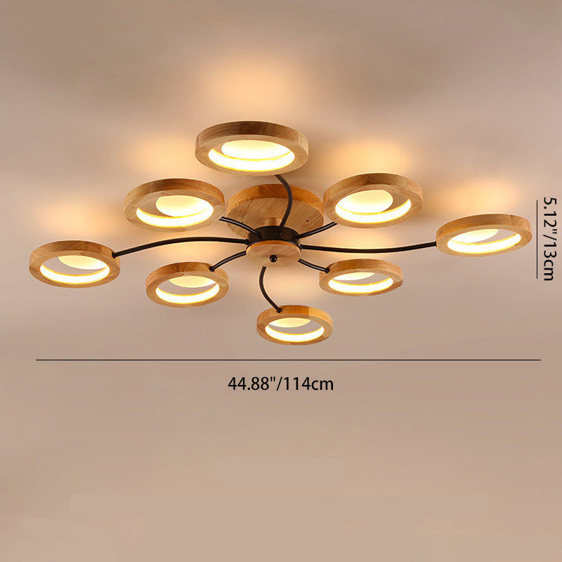 Contemporary Nordic Dome Round Solid Wood Acrylic Lampshade LED Semi-Flush Mount Light For Living Room