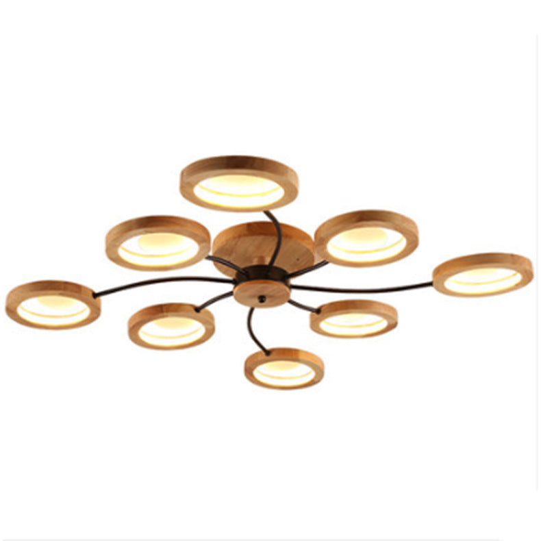 Contemporary Nordic Dome Round Solid Wood Acrylic Lampshade LED Semi-Flush Mount Light For Living Room