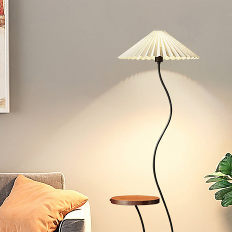Contemporary Nordic Umbrella Fabric Lampshade Marble Base Iron 1 - Light Standing Floor Lamp For Living Room