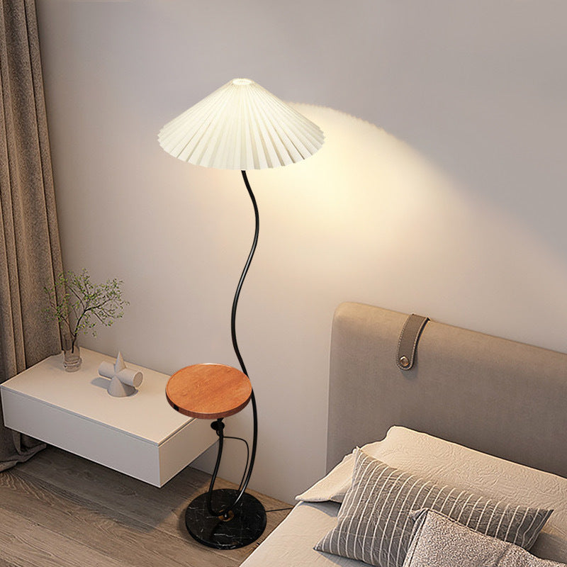 Contemporary Nordic Umbrella Fabric Lampshade Marble Base Iron 1 - Light Standing Floor Lamp For Living Room