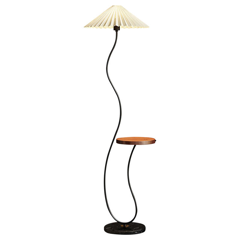Contemporary Nordic Umbrella Fabric Lampshade Marble Base Iron 1 - Light Standing Floor Lamp For Living Room