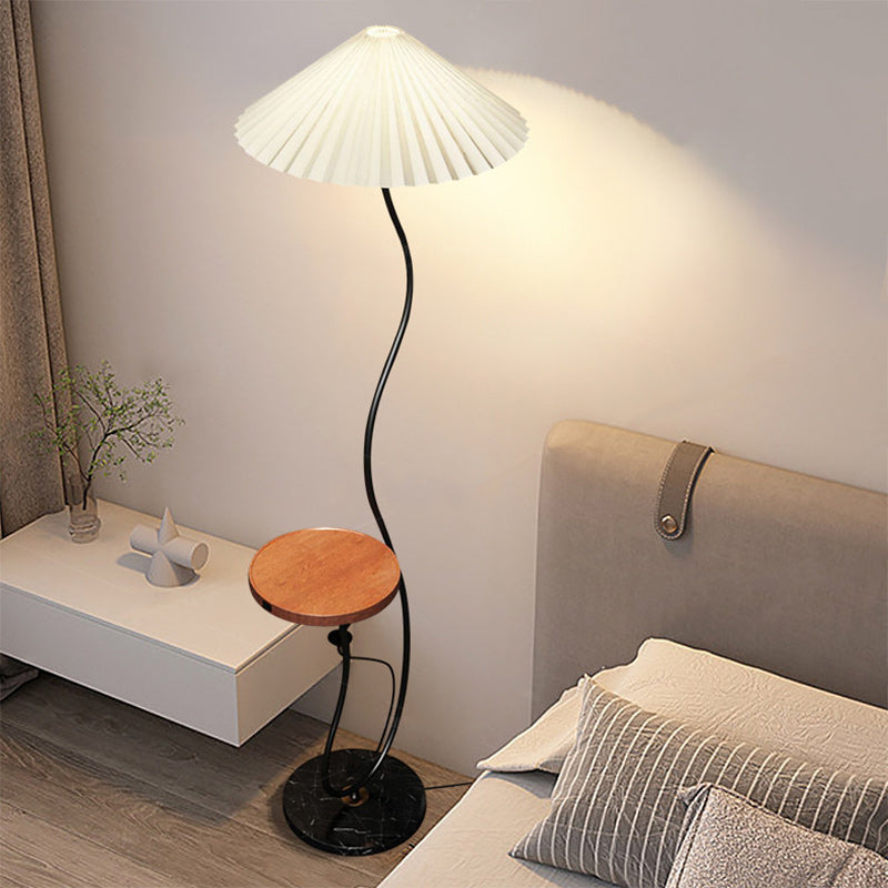 Contemporary Nordic Umbrella Fabric Lampshade Marble Base Iron 1 - Light Standing Floor Lamp For Living Room