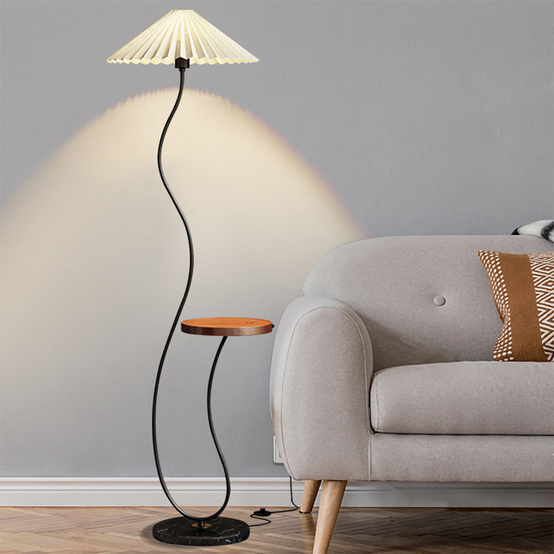 Contemporary Nordic Umbrella Fabric Lampshade Marble Base Iron 1 - Light Standing Floor Lamp For Living Room