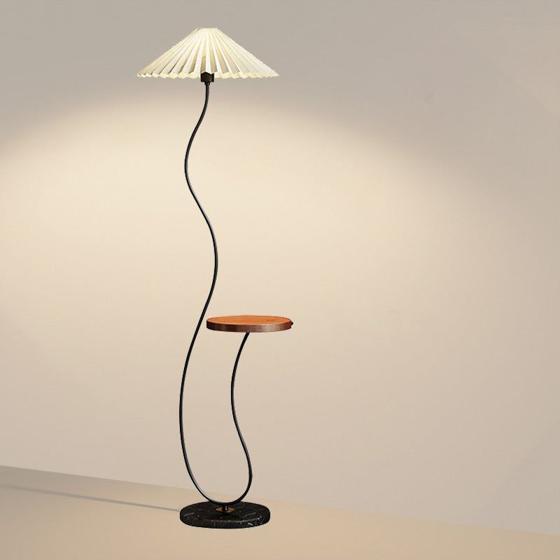 Contemporary Nordic Umbrella Fabric Lampshade Marble Base Iron 1 - Light Standing Floor Lamp For Living Room