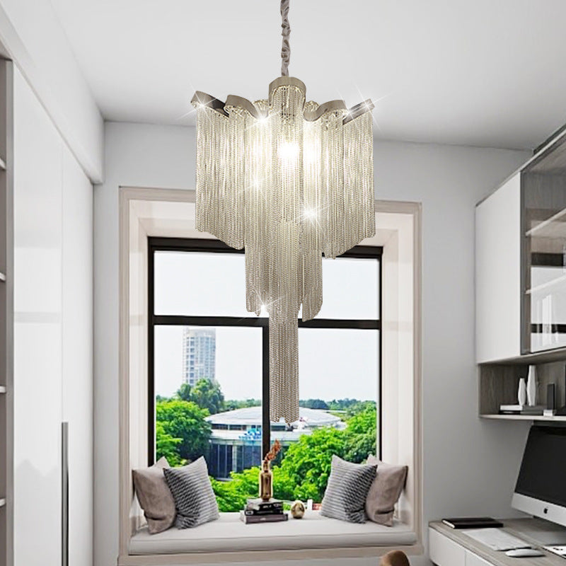 Modern Art Deco Dome Aluminum Chain Iron 4 - Light Chandelier For Living Room