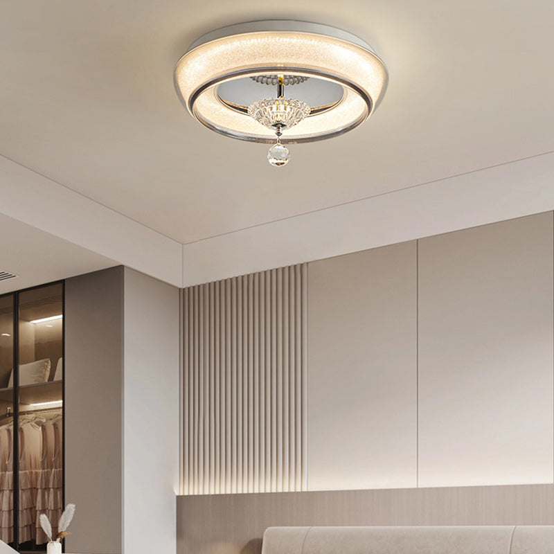 Contemporary Nordic Round Acrylic Lampshade Crystal Hardware LED Flush Mount Ceiling Light For Bedroom