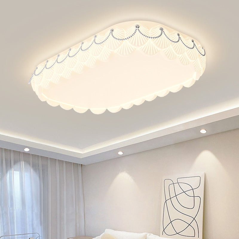 Contemporary Nordic Round Rectangle Cream Rotational Molding Hardware Acrylic LED Flush Mount Ceiling Light For Living Room