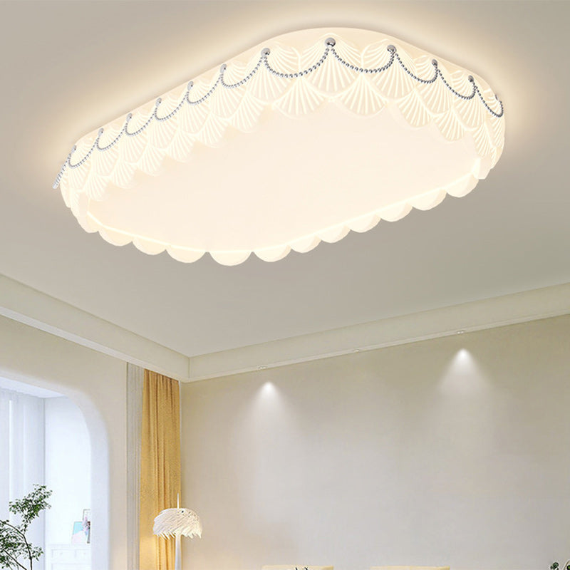 Contemporary Nordic Round Rectangle Cream Rotational Molding Hardware Acrylic LED Flush Mount Ceiling Light For Living Room