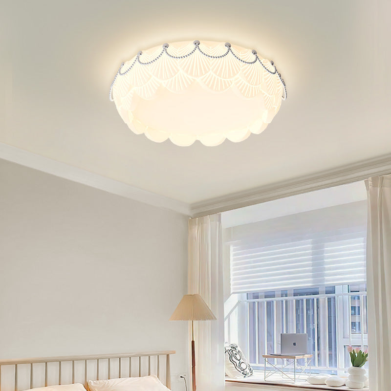 Contemporary Nordic Round Rectangle Cream Rotational Molding Hardware Acrylic LED Flush Mount Ceiling Light For Living Room
