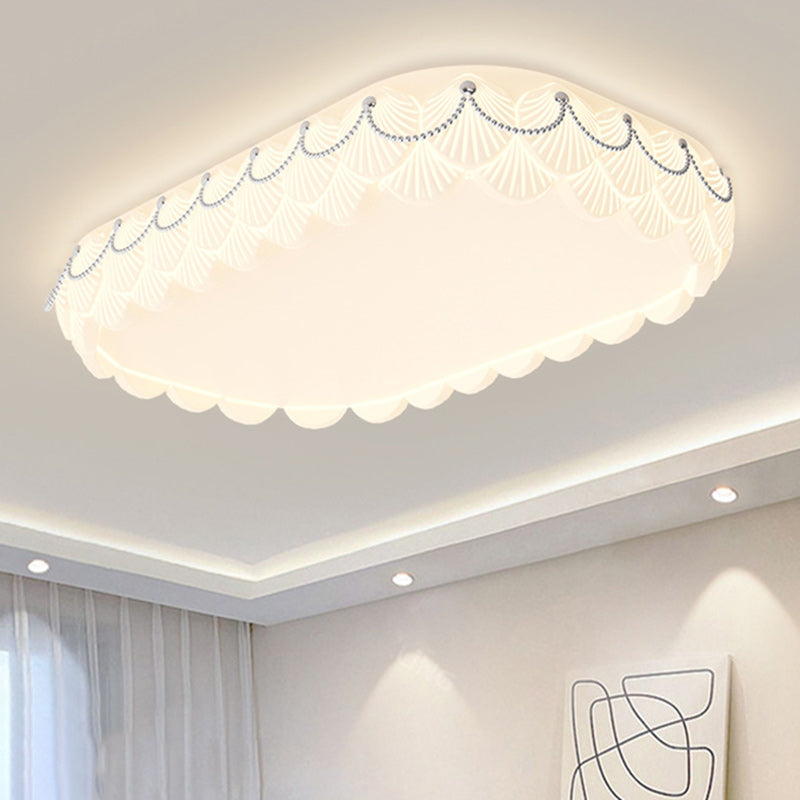 Contemporary Nordic Round Rectangle Cream Rotational Molding Hardware Acrylic LED Flush Mount Ceiling Light For Living Room