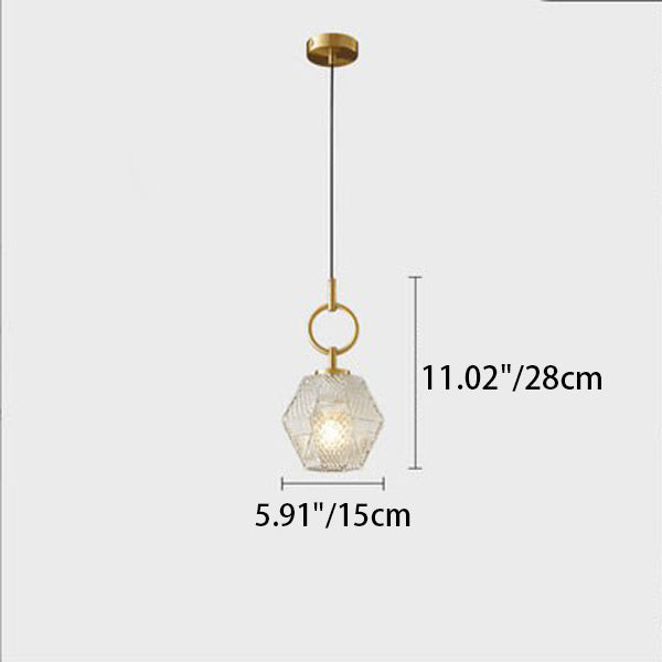 Contemporary Nordic Dome Polygonal Cube Transparent Glass Lampshade Copper 1 - Light Pendant Light For Bedside