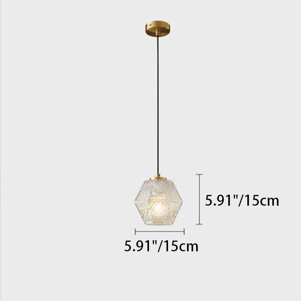 Contemporary Nordic Dome Polygonal Cube Transparent Glass Lampshade Copper 1 - Light Pendant Light For Bedside