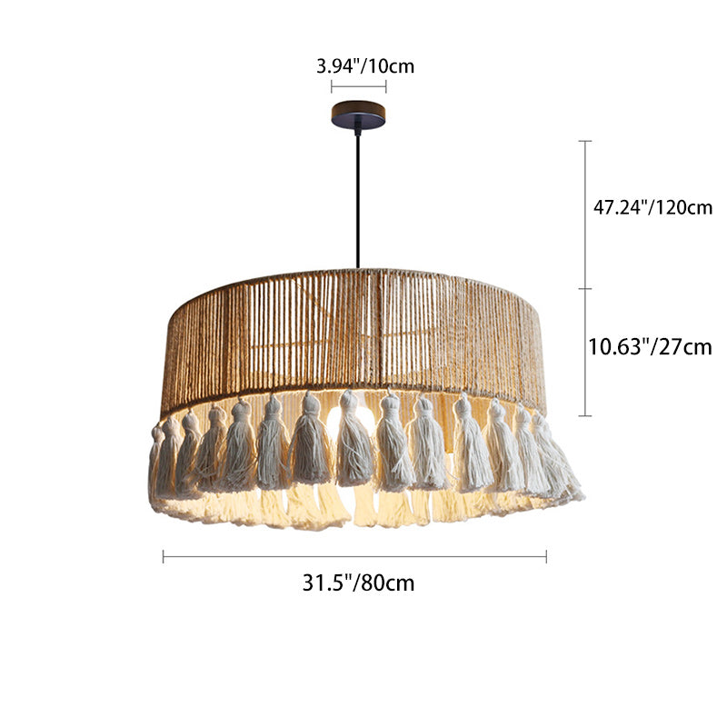 Contemporary Boho Dome Round Hemp Rope Weaving Iron 1 - Light Chandeliers For Dining Room