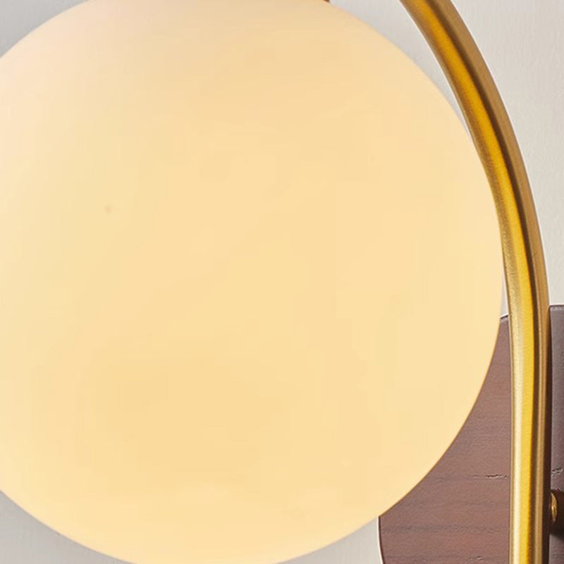 Contemporary Retro Round Glass Lampshade Ash Hardware 1 - Light Wall Sconce Lamp For Living Room