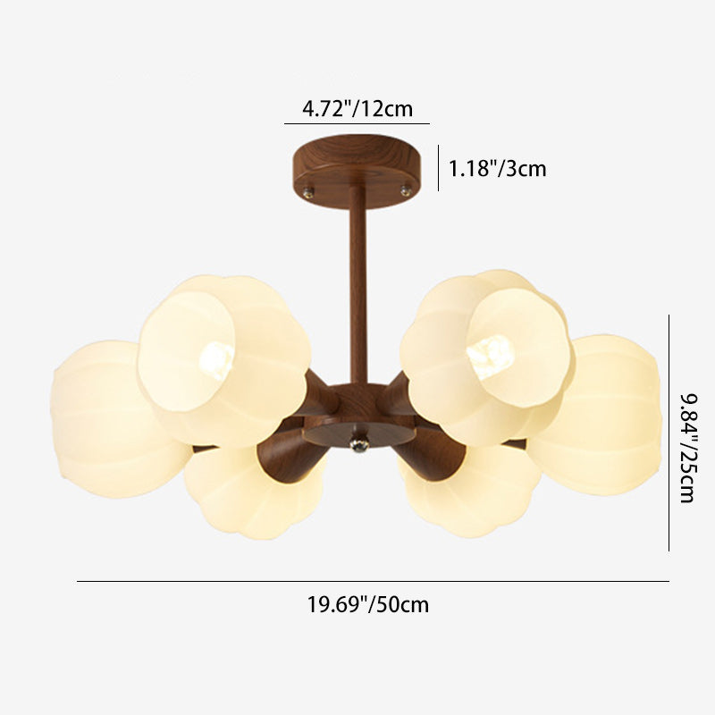 Contemporary Retro Dome Glass Pumpkin Lampshade Wood 4/6 - Light Chandeliers For Living Room