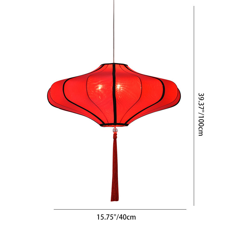 Traditional Chinese Lantern Shape Fabric Lampshade Hardware 1/3 - Light Chandelier For Dining Room