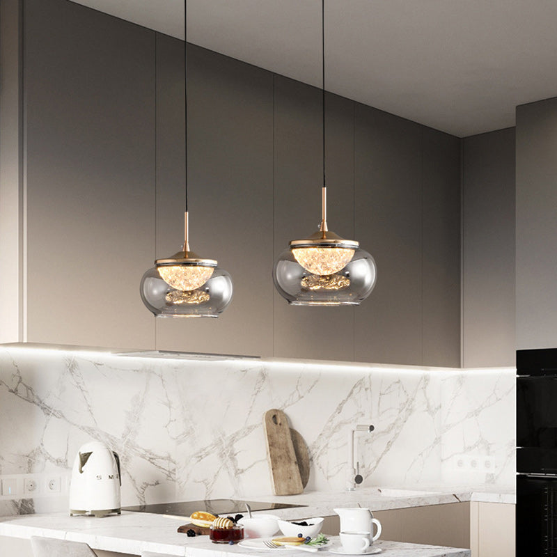 Modern Art Deco Hardware Acrylic Glass Lampshade Candy Bowl LED Pendant Light For Bedroom