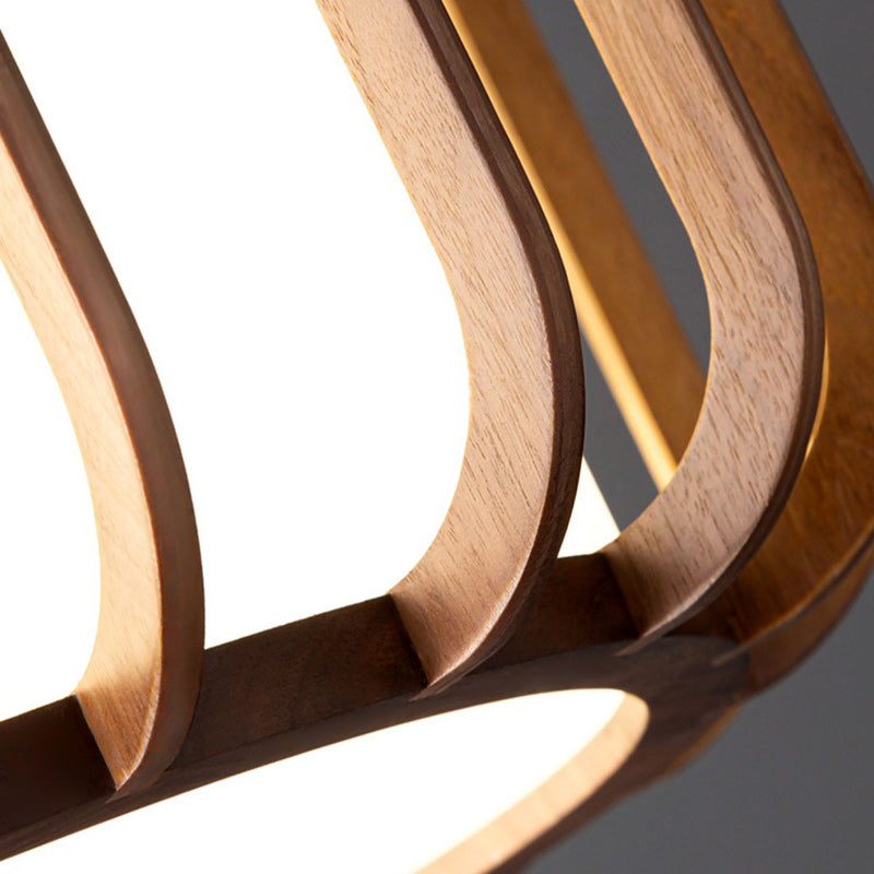 Traditional Chinese Lantern Shape Acrylic Lampshade Walnut Brass 3/5 - Light Chandelier For Dining Room
