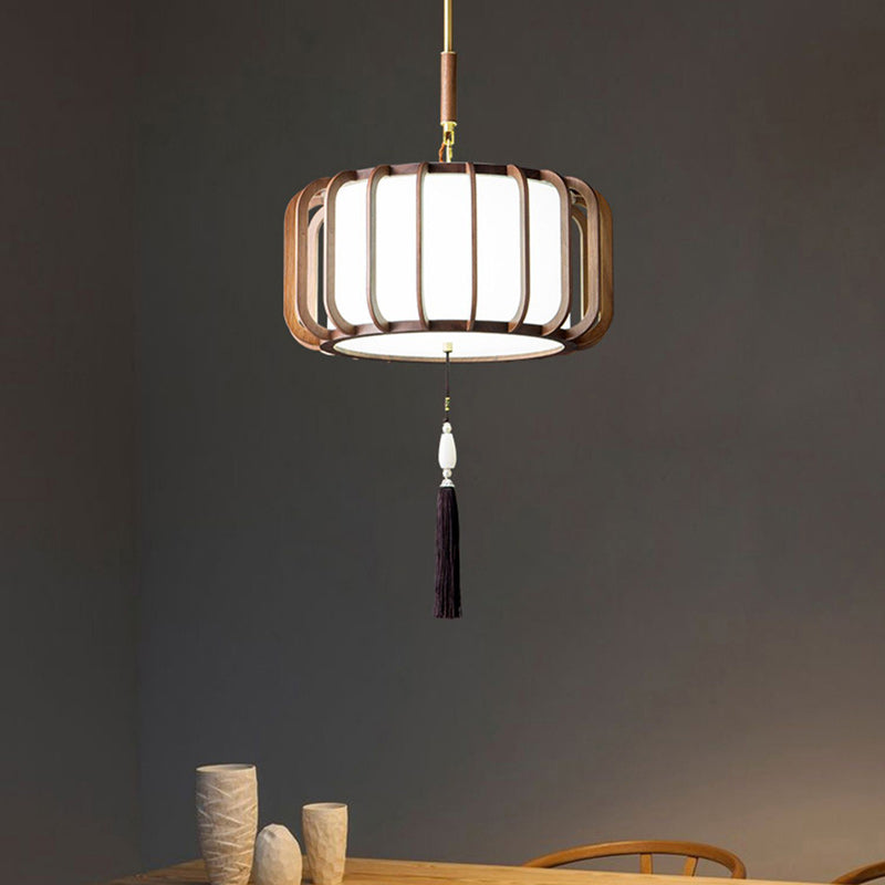 Traditional Chinese Lantern Shape Acrylic Lampshade Walnut Brass 3/5 - Light Chandelier For Dining Room