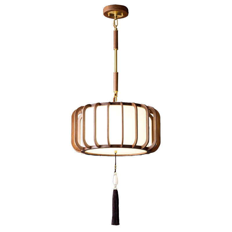 Traditional Chinese Lantern Shape Acrylic Lampshade Walnut Brass 3/5 - Light Chandelier For Dining Room