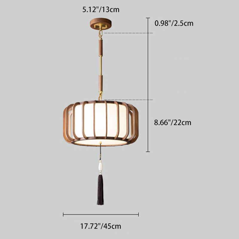 Traditional Chinese Lantern Shape Acrylic Lampshade Walnut Brass 3/5 - Light Chandelier For Dining Room