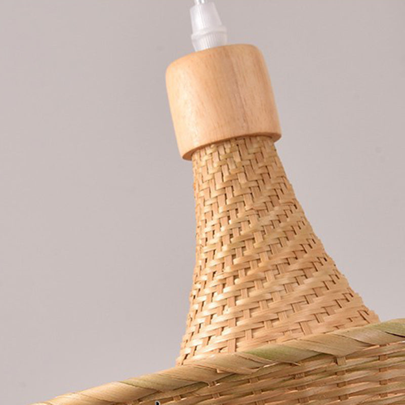 Contemporary Boho Hat Shape Bamboo Weaving Iron 1 - Light Pendant Light For Dining Room