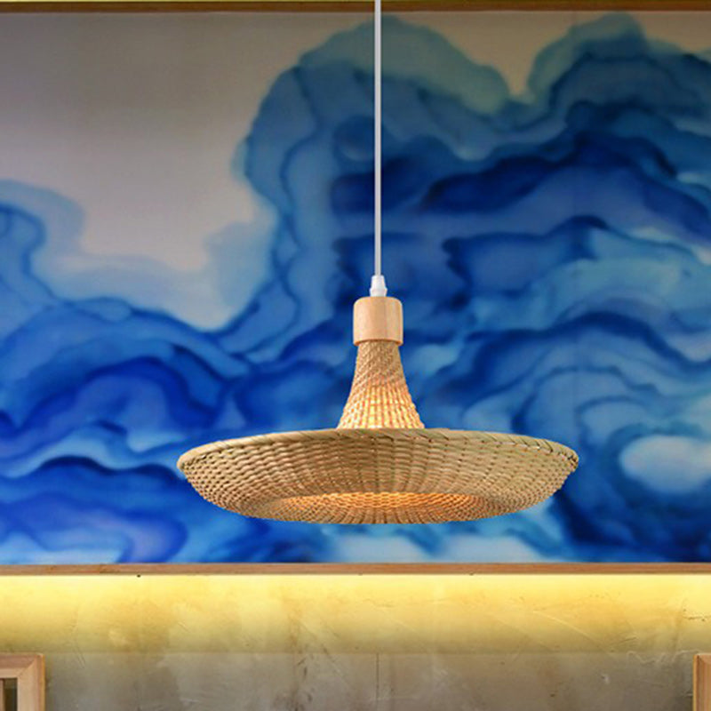 Contemporary Boho Hat Shape Bamboo Weaving Iron 1 - Light Pendant Light For Dining Room