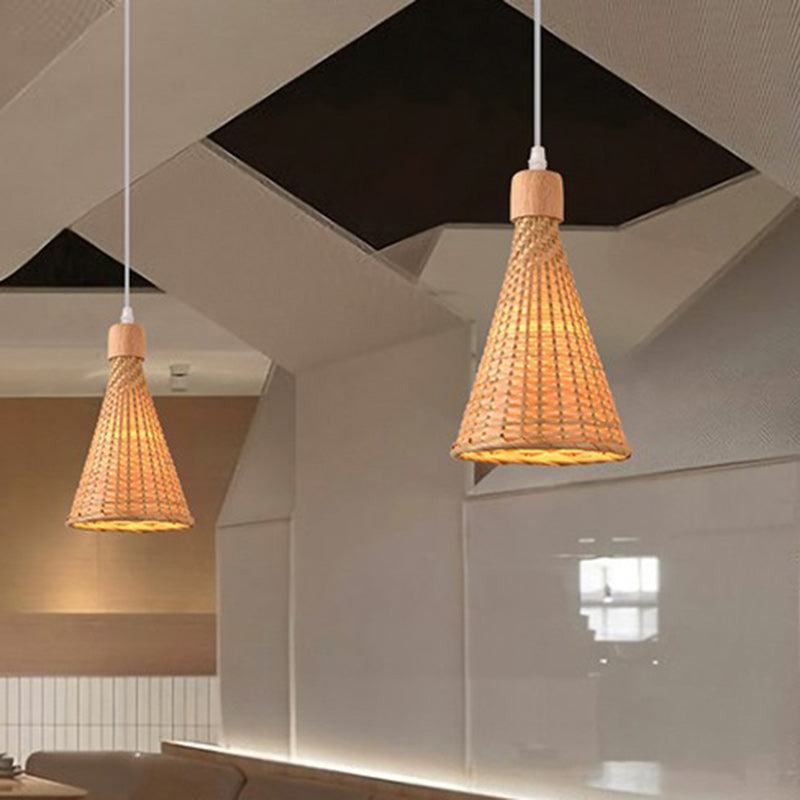 Contemporary Boho Hat Shape Bamboo Weaving Iron 1 - Light Pendant Light For Dining Room