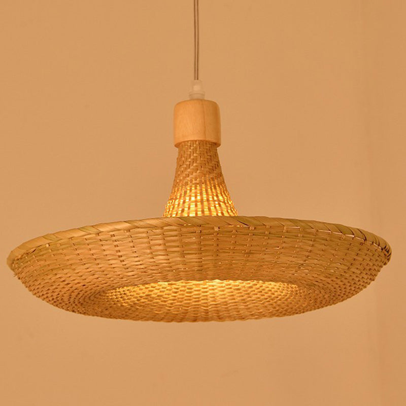 Contemporary Boho Hat Shape Bamboo Weaving Iron 1 - Light Pendant Light For Dining Room