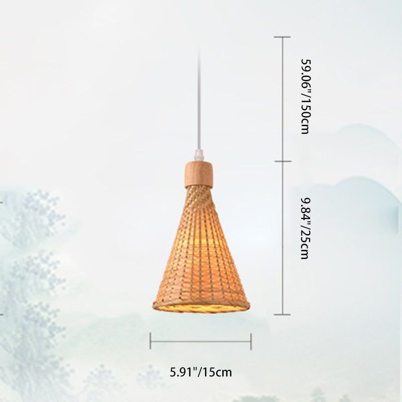 Contemporary Boho Hat Shape Bamboo Weaving Iron 1 - Light Pendant Light For Dining Room