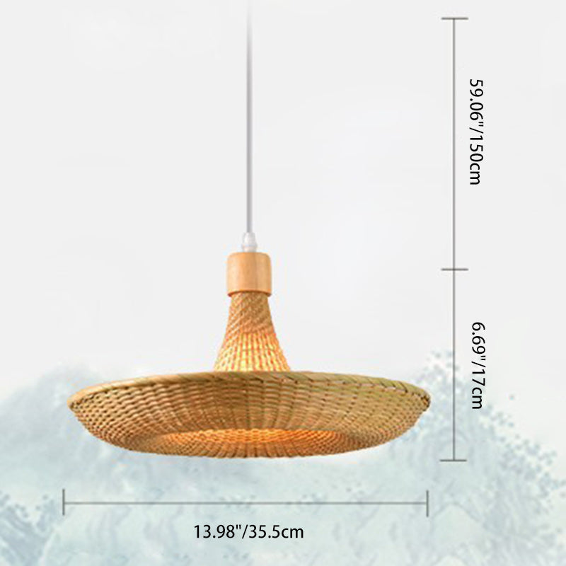 Contemporary Boho Hat Shape Bamboo Weaving Iron 1 - Light Pendant Light For Dining Room