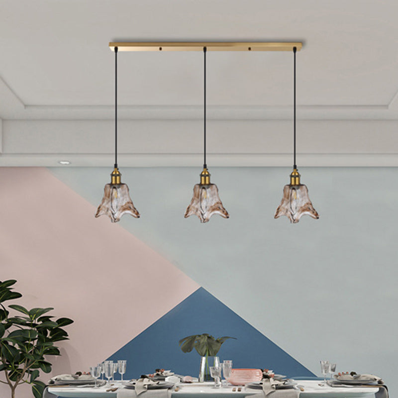 Contemporary Nordic Transparent Glass Lampshade Hardware 3 - Light Chandelier For Dining Room