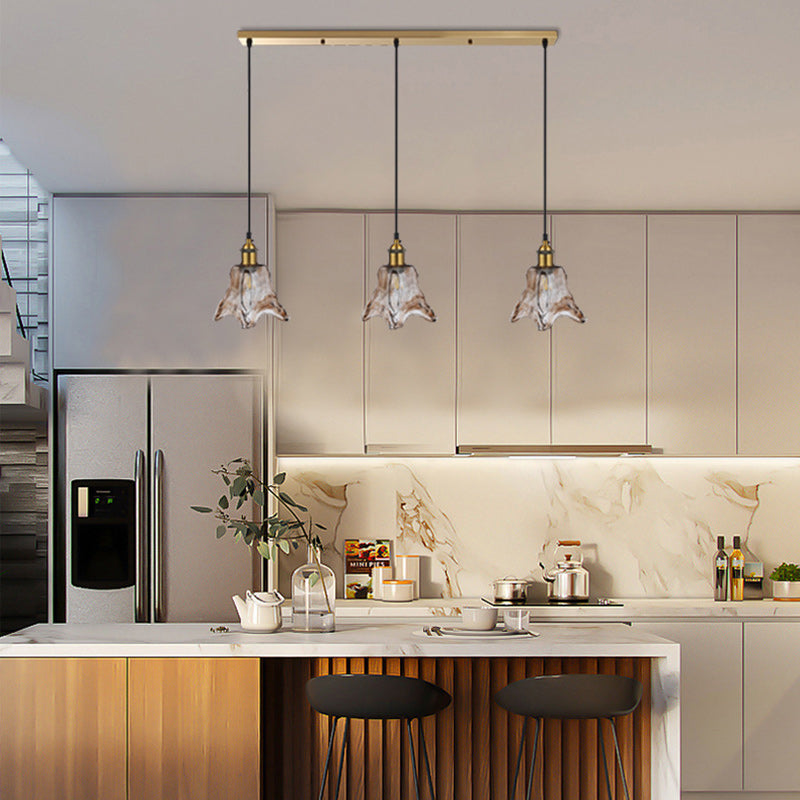 Contemporary Nordic Transparent Glass Lampshade Hardware 3 - Light Chandelier For Dining Room