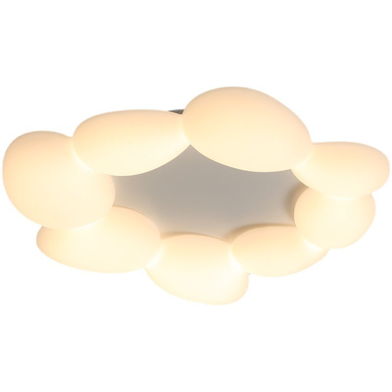 Contemporary Scandinavian Pebbles PE Lampshade Hardware LED Flush Mount Ceiling Light For Living Room