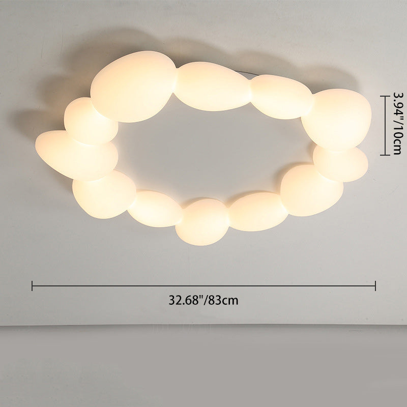 Contemporary Scandinavian Pebbles PE Lampshade Hardware LED Flush Mount Ceiling Light For Living Room