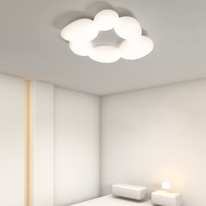 Contemporary Scandinavian Pebbles PE Lampshade Hardware LED Flush Mount Ceiling Light For Living Room