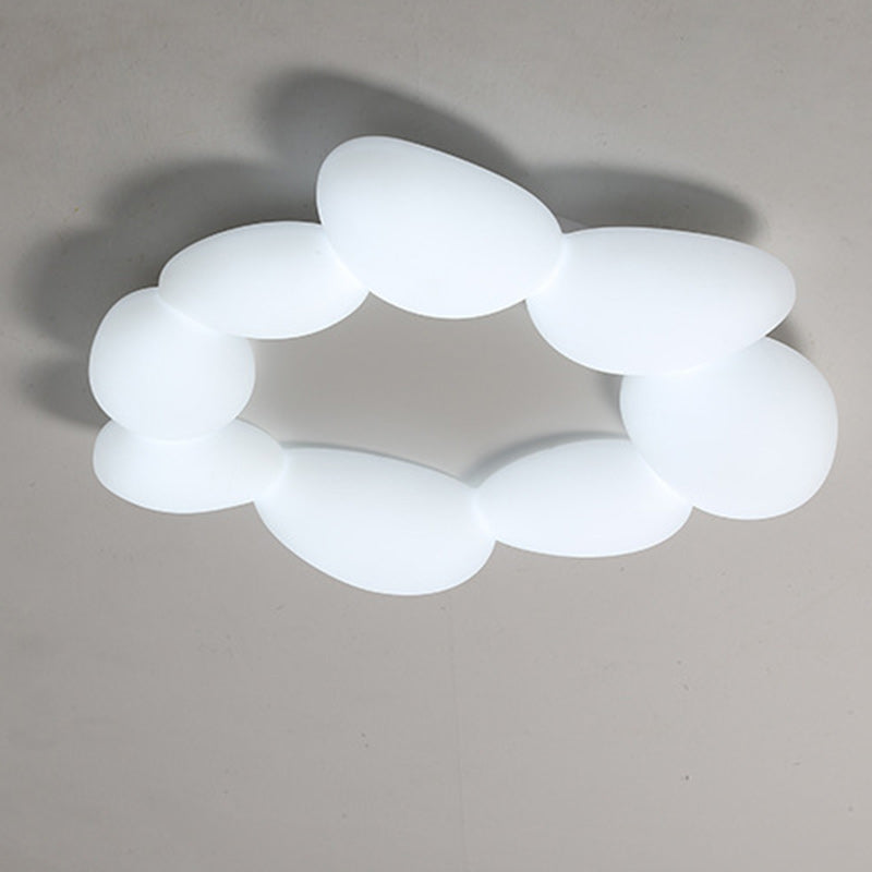 Contemporary Scandinavian Pebbles PE Lampshade Hardware LED Flush Mount Ceiling Light For Living Room
