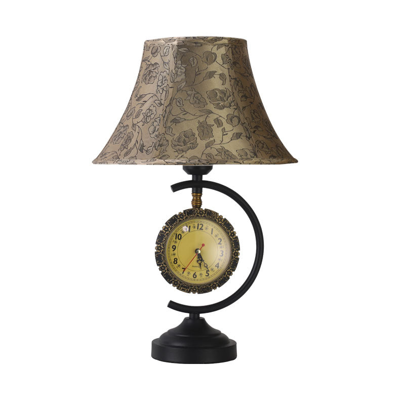 Traditional European Clock Pattern Fabric Lampshade Iron Base 1 - Light Table Lamp For Living Room