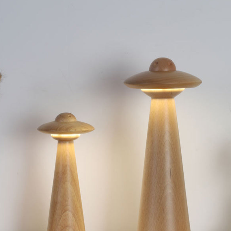 Traditional Japanese UFO Solid Wood Lampshade LED Table Lamp For Living Room