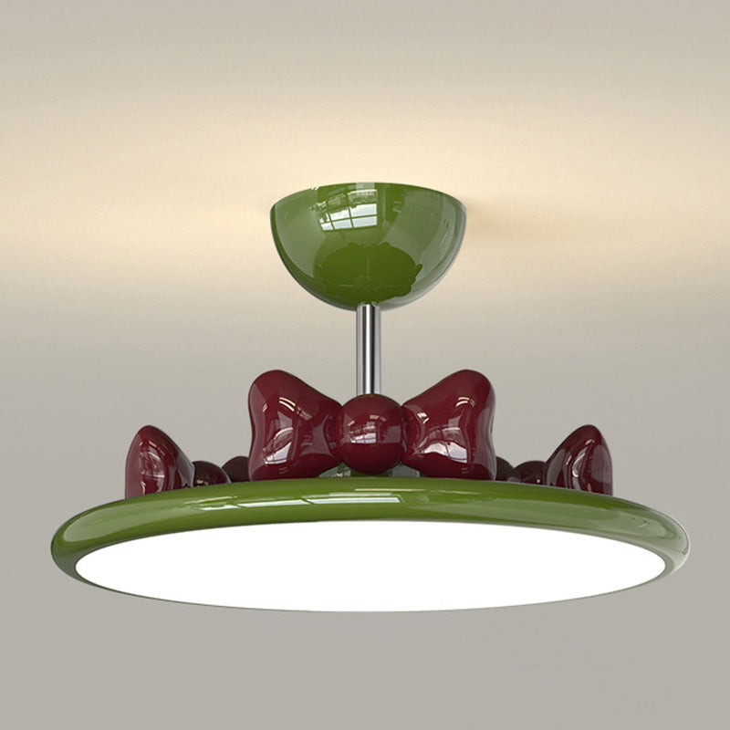 Contemporary Nordic Cream Round Bows Iron Acrylic Lampshade Resin LED Chandelier For Bedroom