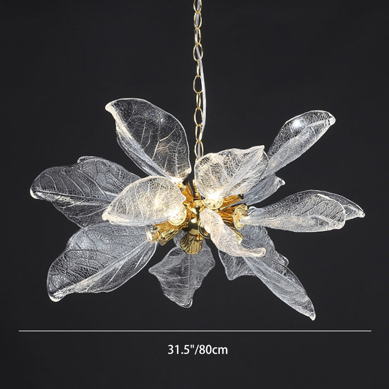 Modern Luxury Branch Leaves Crystal Lampshade Aluminum LED Chandelier For Dining Room